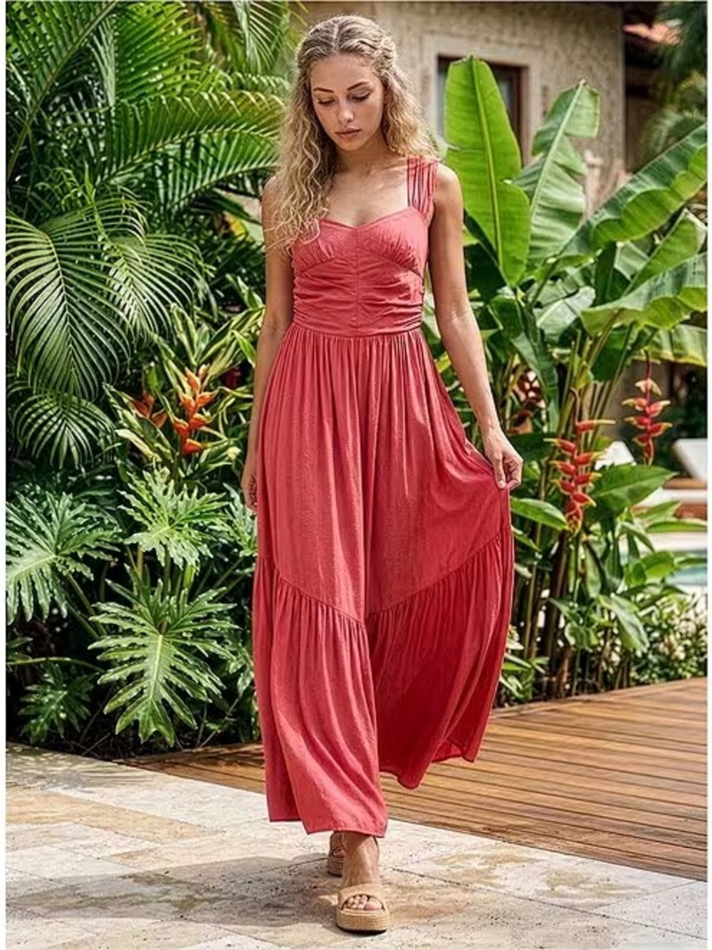 Free People Sasha Sweetheart Neck Sleeveless Maxi Dress in Lollipop Size Large